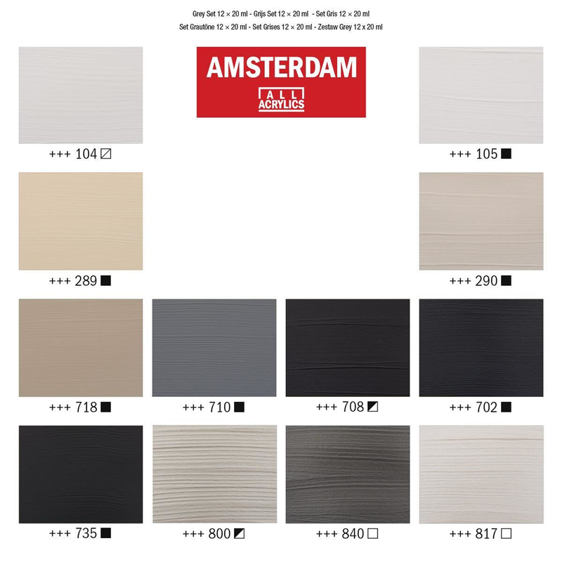 Amsterdam - Acrílicos Amsterdam Set 12 colores 20ml Set Grises - Somos Color