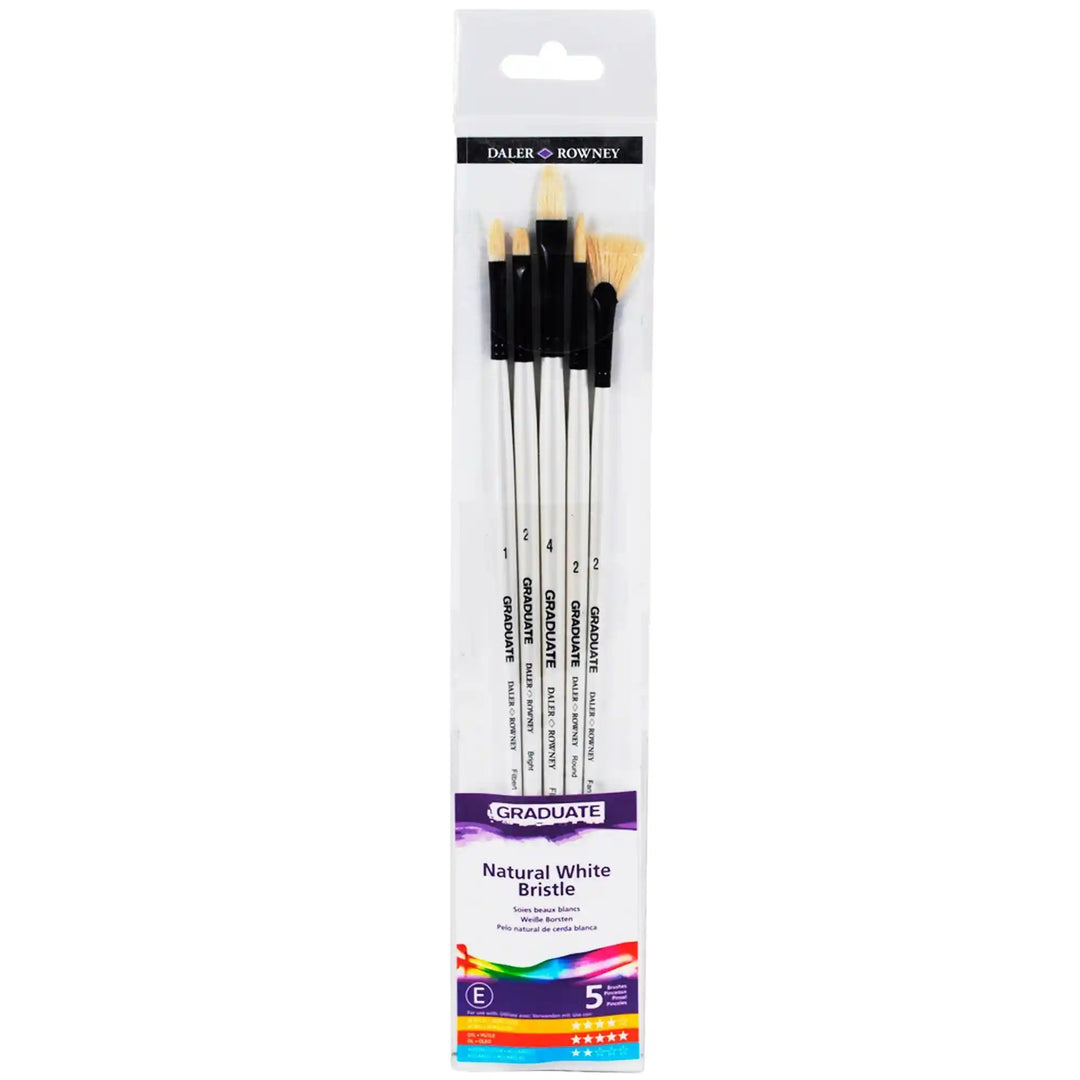 Daler Rowney - Pinceles Graduate Mango Largo Set 5 Pinceles Cerdas Naturales - Somos Color