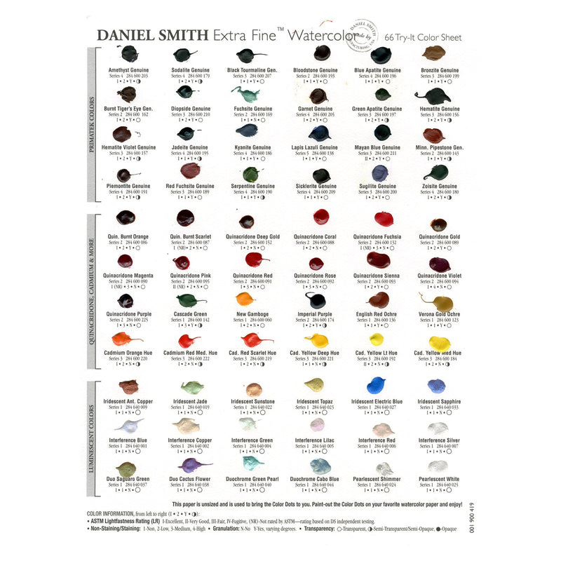 Daniel Smith - Acuarelas Carta de Puntos Daniel Smith 66 Colores - Somos Color