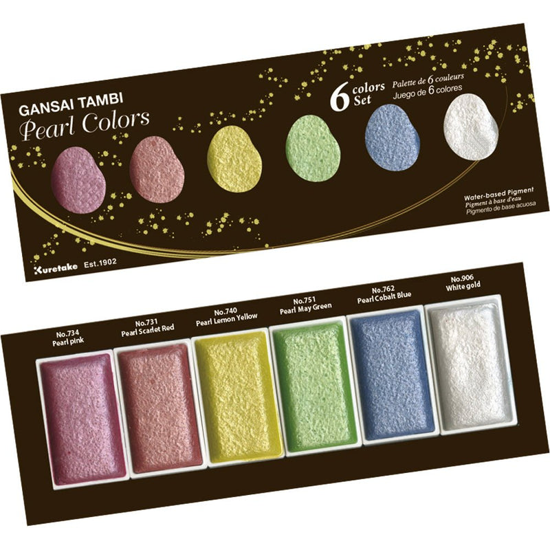 Kuretake - Acuarelas en Pastillas Kuretake Gansai Tambi Set 6 Pearl Colors - Somos Color