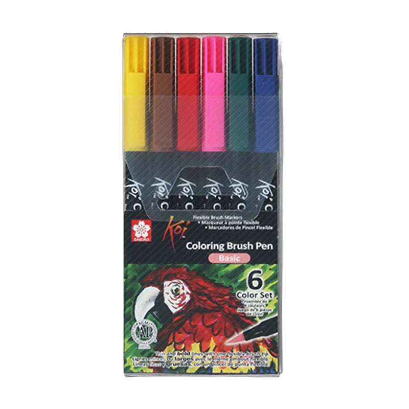 Sakura - Marcadores Punta Pincel Sakura Koi Coloring Brush Pen Set 6 Colores Básicos - Somos Color